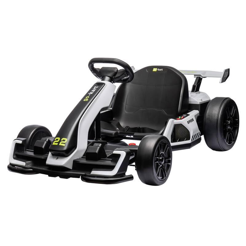 24V Electric Go Kart for Kids, Powerful Drift Kart with 2 * 150W Motors - White