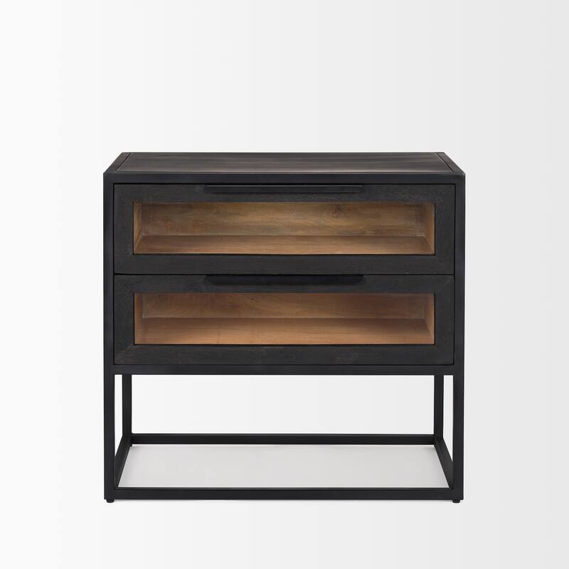 Sloan Dark Brown Solid Wood 2 Drawer Rectangular Side Table