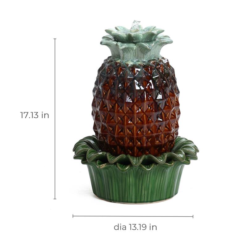 Pineapple Ceramic Indoor/Outdoor 17.1-In Tall Tabletop Fountain