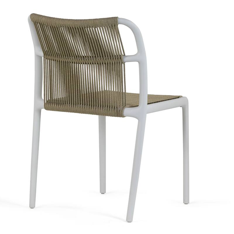 Set of 2 Belden Beige Woven Rope Fabric Dining Chair with Plastic Frame