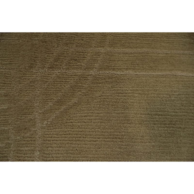 Hand Knotted Oriental Wool & Silk Carpet Modern Geometric Beige & Ivories Nepalese Area Rug - 10' 0'' X 8' 1''