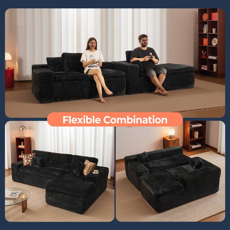 HOOOWOOO Upholstered Fabric Sectional Sofa Couch with Chaise