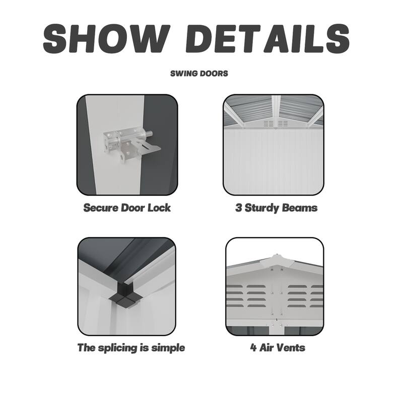 10x8 Feet White Color Outdoor Garden Shed With Hinge Door