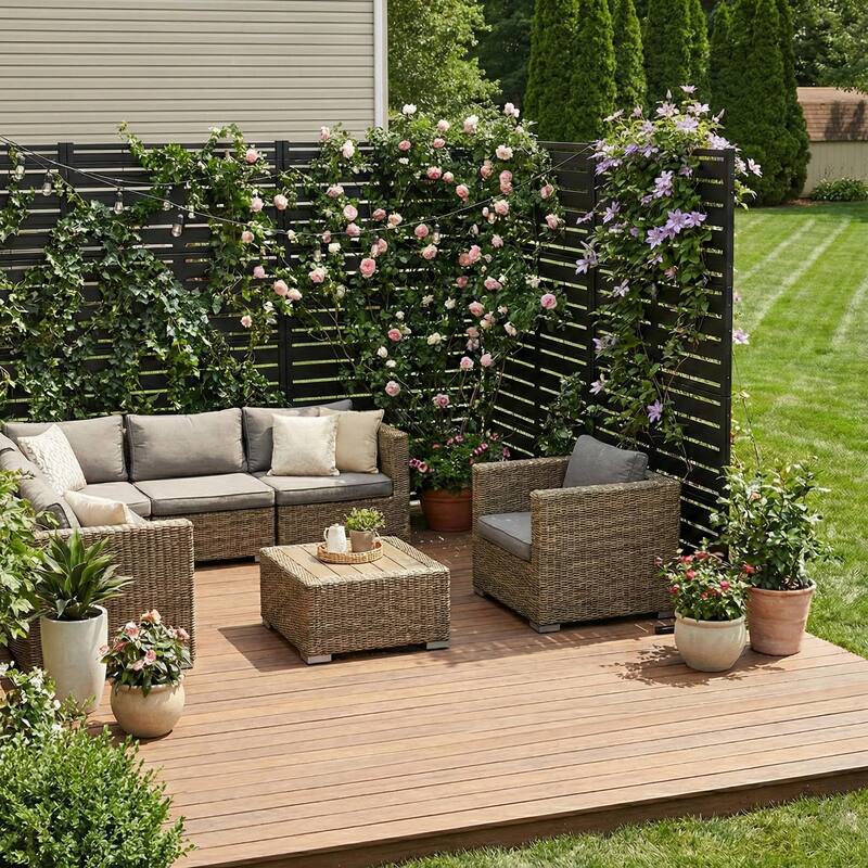 Outdoor Privacy Screen with Stand for Patio Garden Metal Fence