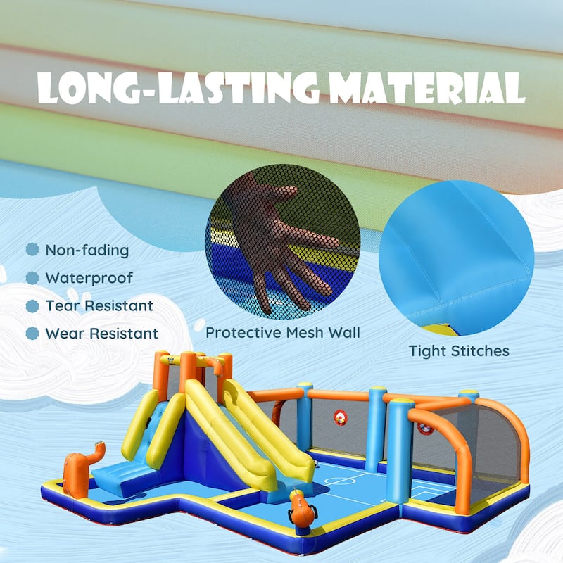 Gymax Giant Soccer-Themed Inflatable Water Slide Bouncer Splash Pool
