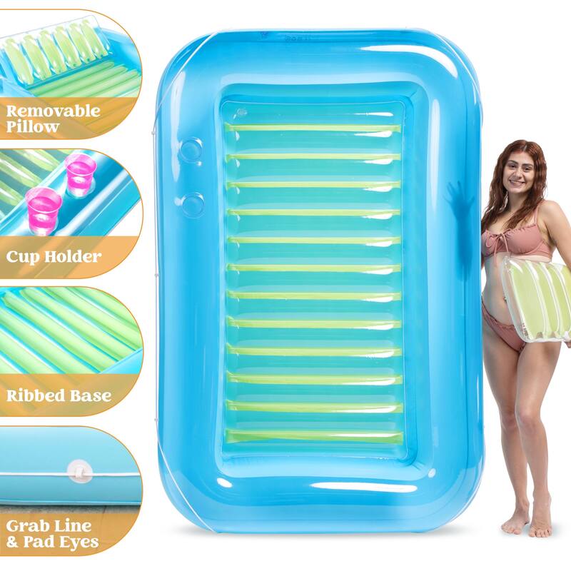 XL Inflatable Tanning Pool Lounge Float, 85" x 57" Extra Large Sun Tan Tub Adult Pool Floats Raft