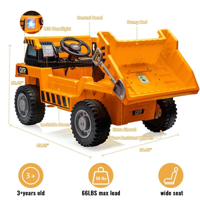 Ride on Dump Truck for Kids, 12V Ride on Car with Electric Dump Bed