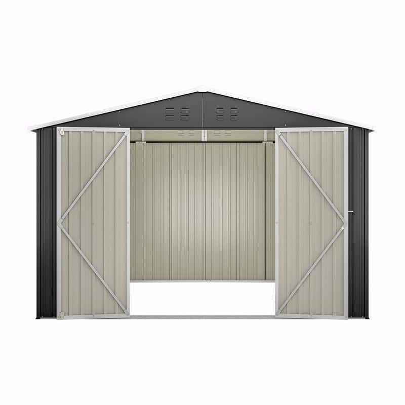 10' x 10' Outdoor Metal Storage Shed, Heavy-Duty Frame with Lockable Double Doors, All-Weather Garden Tool Shed
