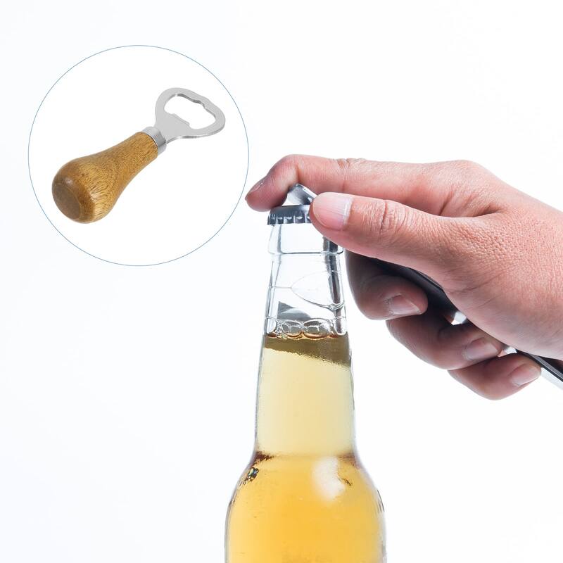 Vertical Bottle Opener, Wooden Handle Stainless Steel Opener