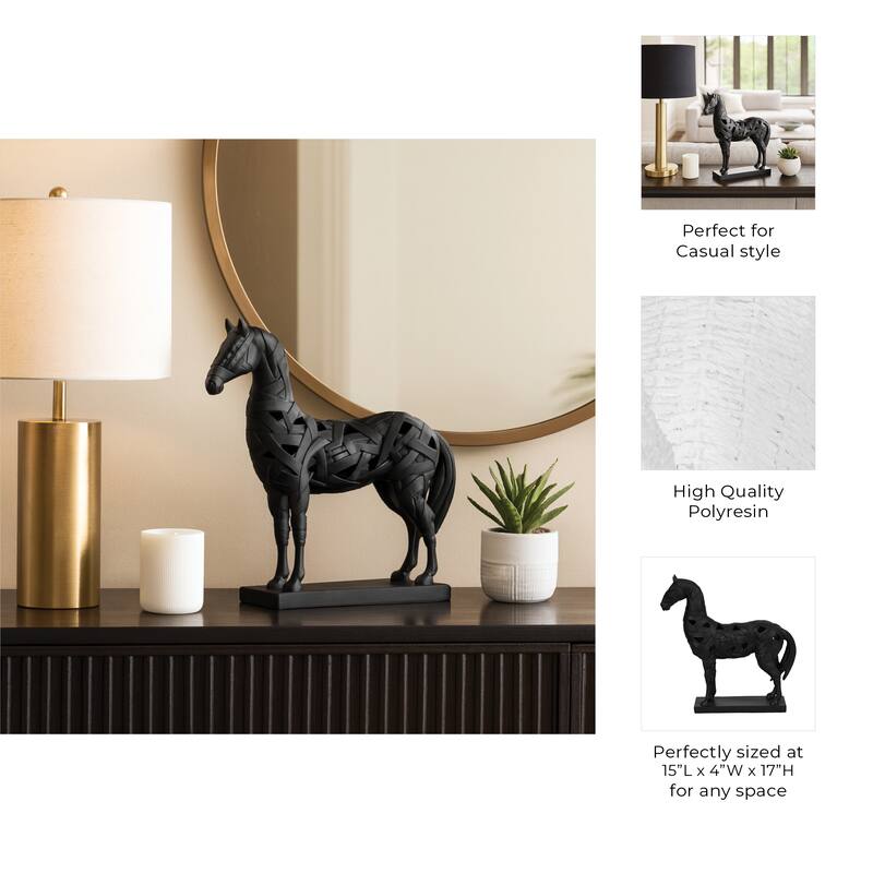 Decorative Objects for Home Decor - Modern Horse Sculpture with Matte Finish - 17", Black - 15" x 4" x 17"