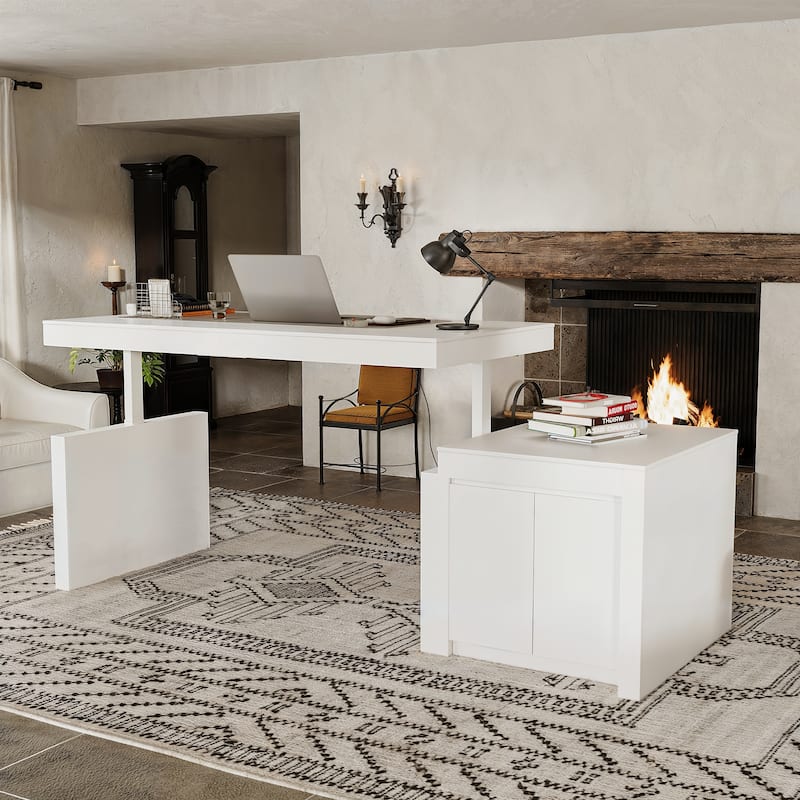 Electric Adjustable Standing Desk Table, 110" Large Height Adjustable Work Table with Storage