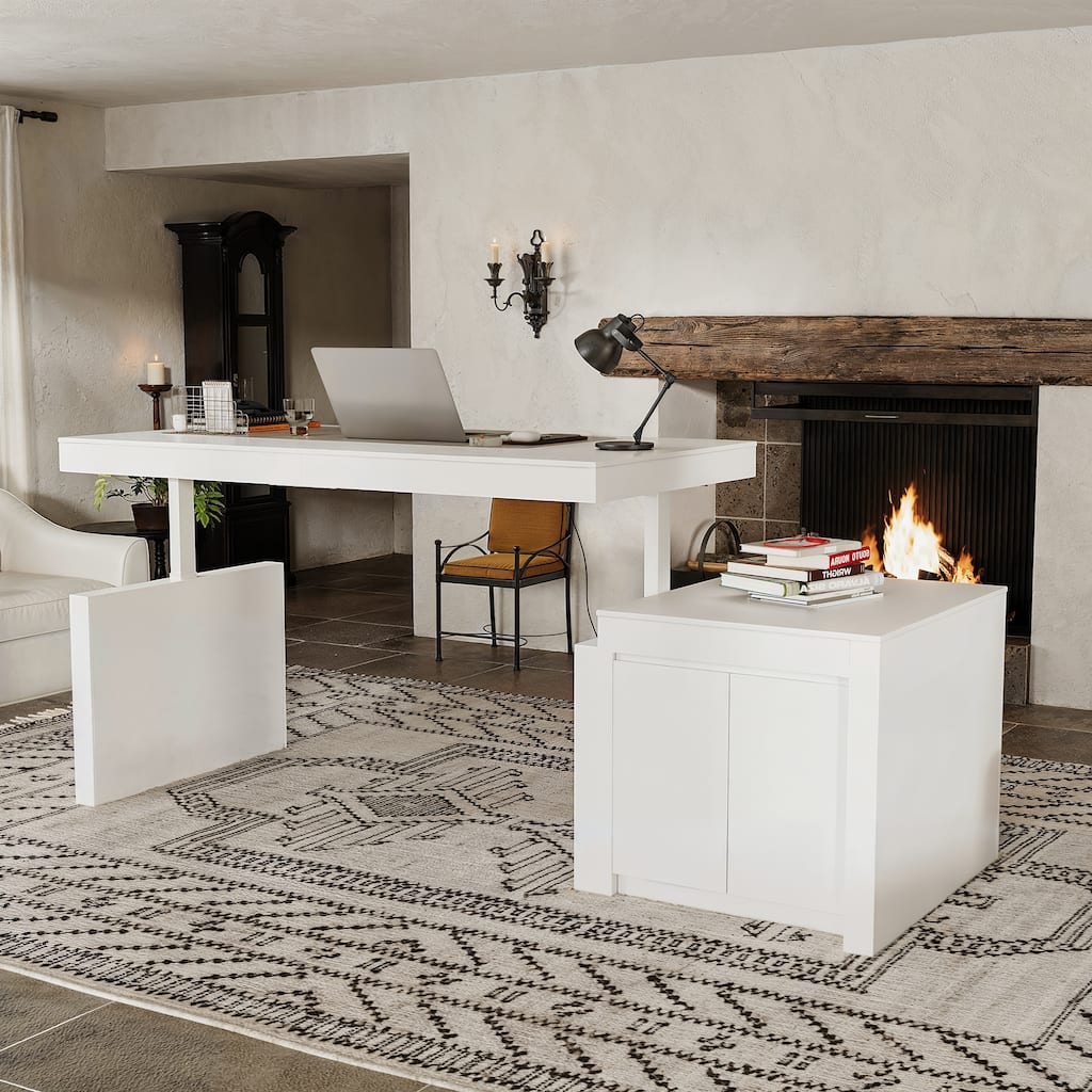 Electric Adjustable Standing Desk Table, 110" Large Height Adjustable Work Table with Storage