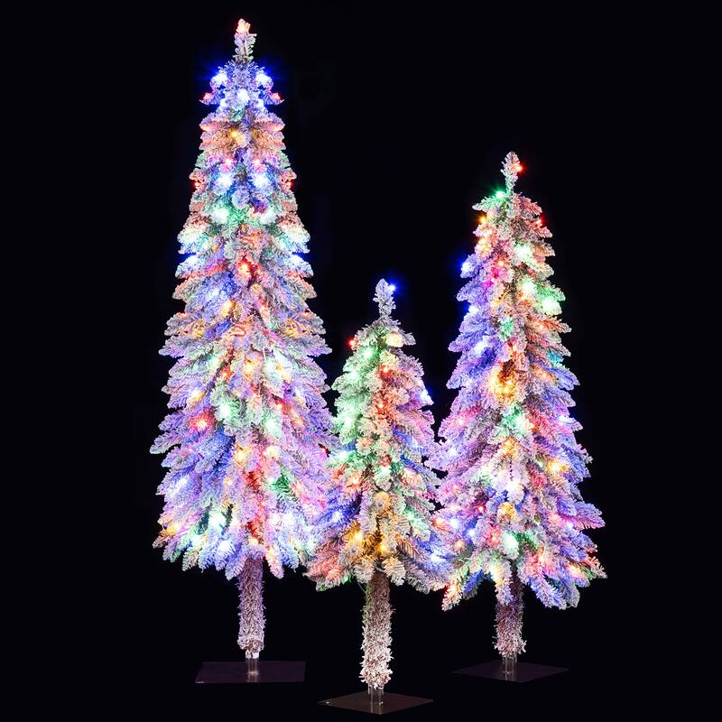 Gymax 3' 4' 5' Artificial Christmas Tree Set of 3 w/ Snow-flocked