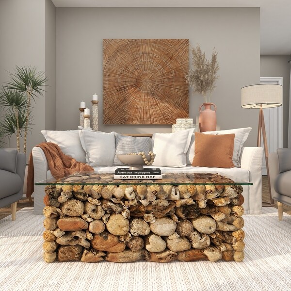 Driftwood coffee table with rectangular glass top discount