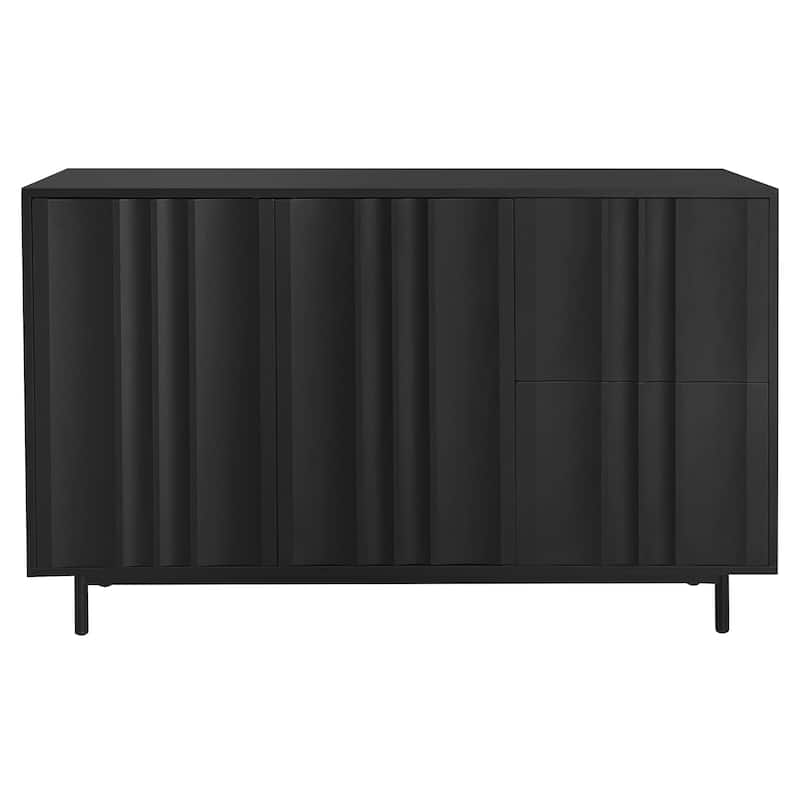 Storage Cabinet Entryway Cabinets with 2 Drawers and 2 Door Wave Pattern, Sideboard with Metal Legs and Adjustable Shelves