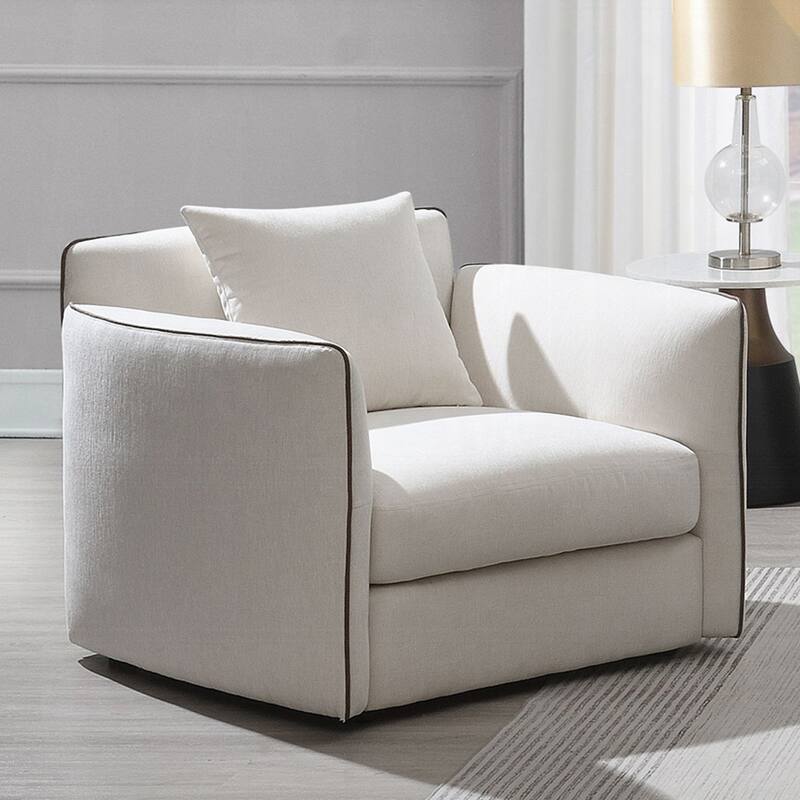 Chenille Upholstered Chair with Pillow in Beige