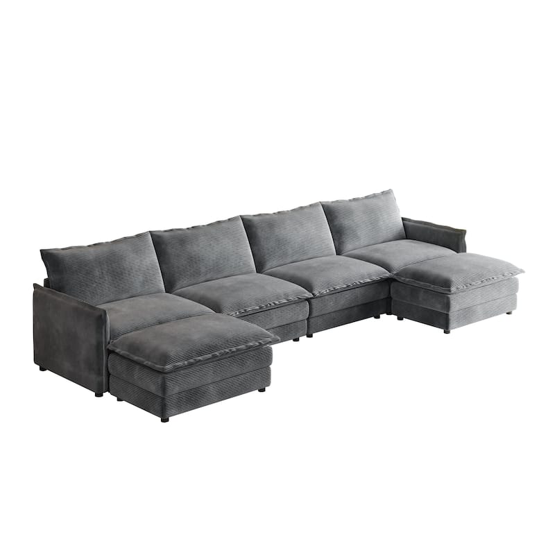 Oversized Modular U-shaped Sectional Sofa Deep Seat Couch Set with 4 Seater and 2 Ottomans Corduroy Upholstered Sofa with Chaise