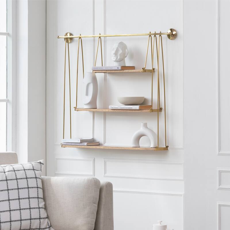 MH London Luna Three Tier Suspended Wall Shelf - 37" x 6" x 31.5" - Gold