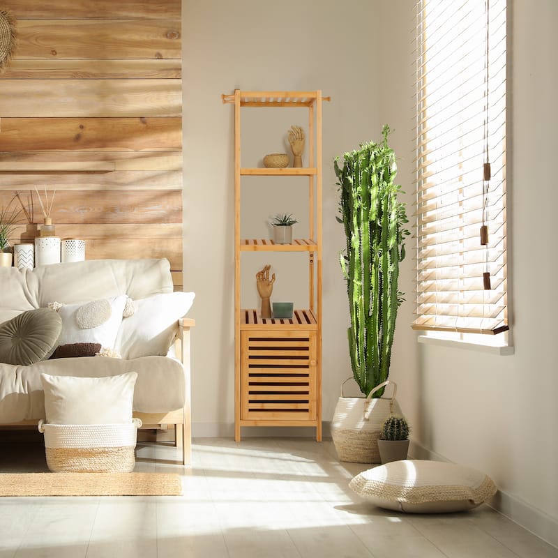 Tall Storage Cabinet with Shutter Door and 3 Tier Shelves Freestanding - 13.3" x 13" x 55"