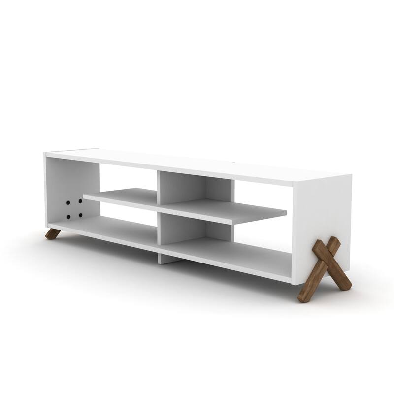 FurnisHome Store Mid Century Modern Tv Stand 4 Shelves Open Storage Wood Legs