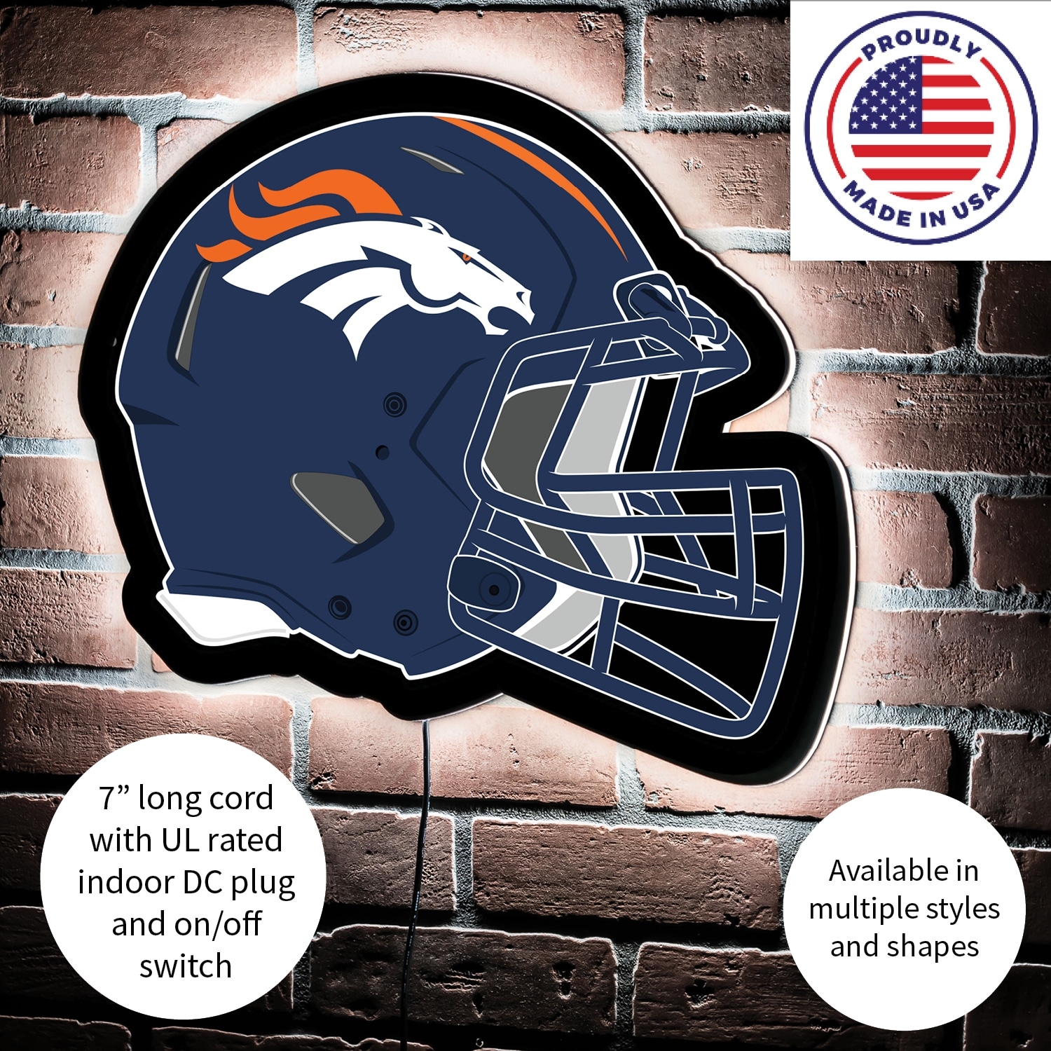 Denver Broncos NFL Helmet Glass Decanter Featuring Team Logos On Each Side  And On The Stopper