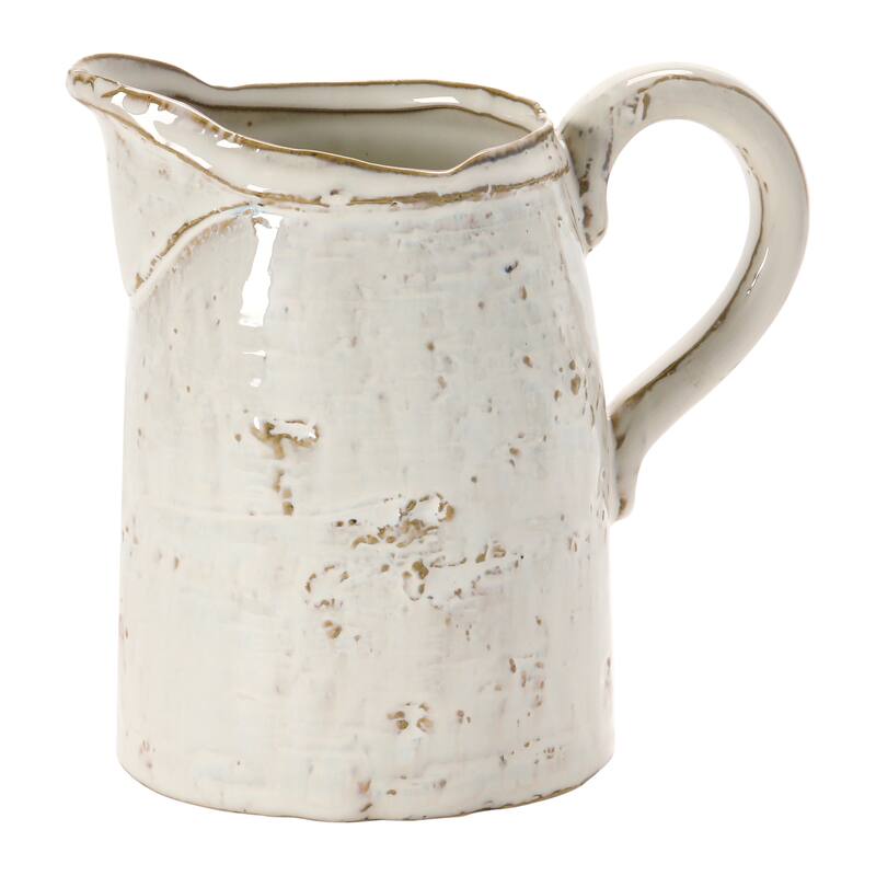 28 oz. Stoneware Pitcher, Reactive Glaze, White (Each One Will Vary)