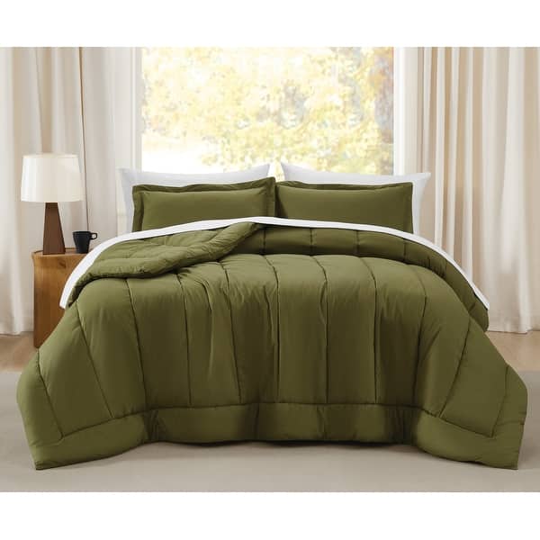 slide 2 of 4, Brooklyn Loom Oversized Cotton Percale 3 Piece Comforter Set Olive Green - Oversized King