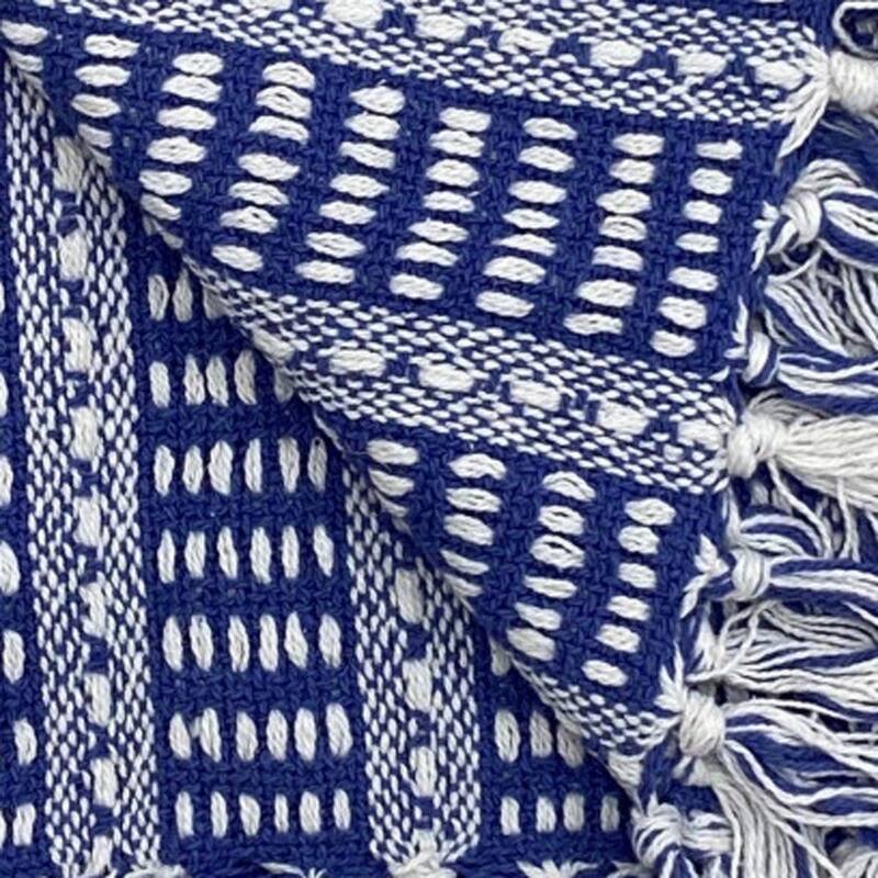 HomeRoots Blue and White Woven Cotton Striped Throw Blanket