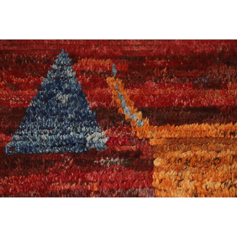 Geometric Moroccan Oriental Area Rug Handmade Red Wool Carpet - 6'4" x 8'9"