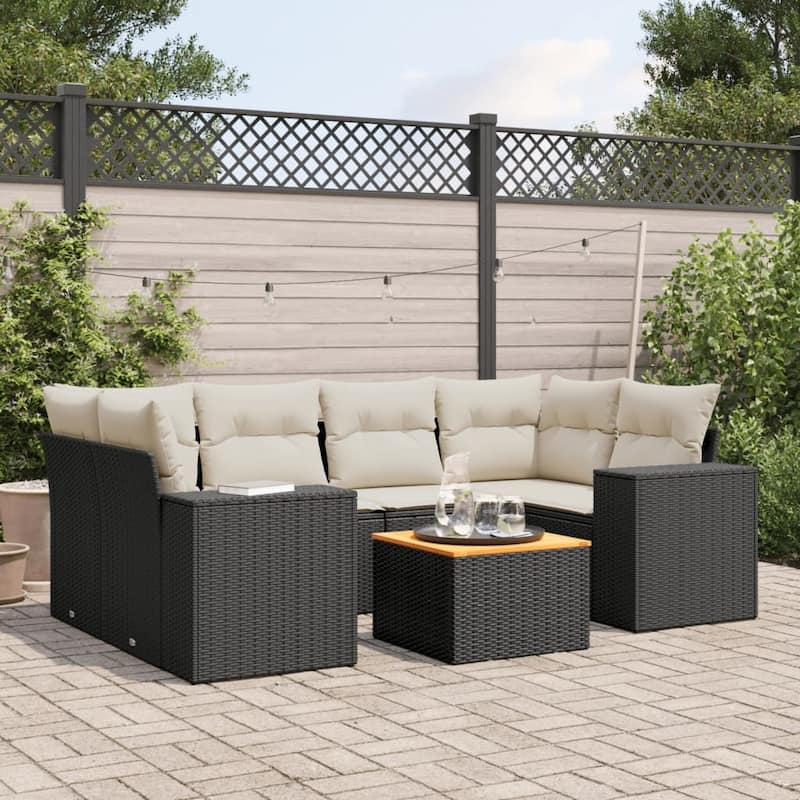 vidaXL Patio Sofa Set with Cushions Outdoor Furniture 7 Piece Poly Rattan - 24.4 x 24.4 x 27.2