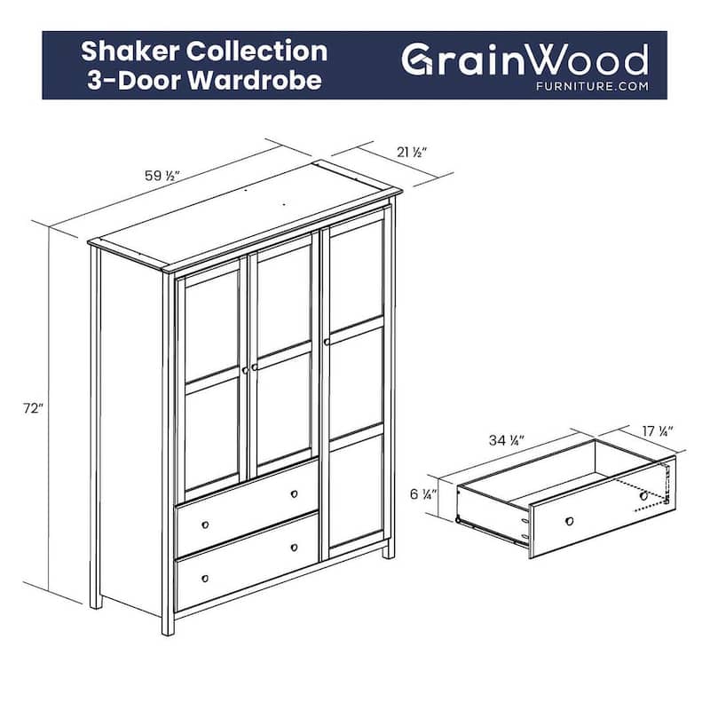 Grain Wood Furniture Shaker Wood 3-door Armoire - 60x72x22