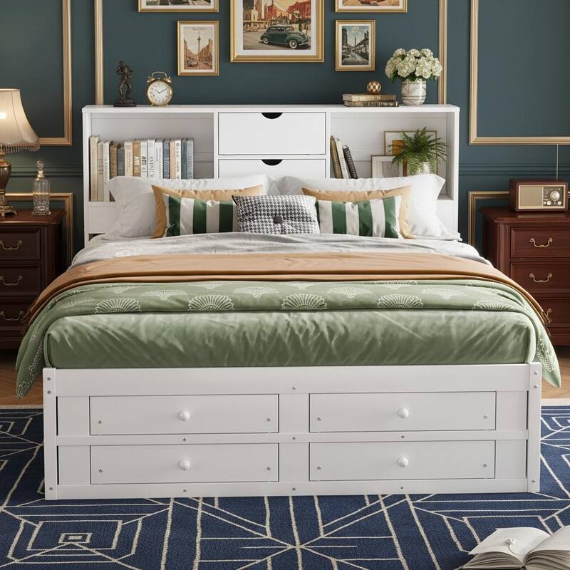 Platform Bed with Storage Headboard and 8 Spacious Drawers by Harper&Bright Designs