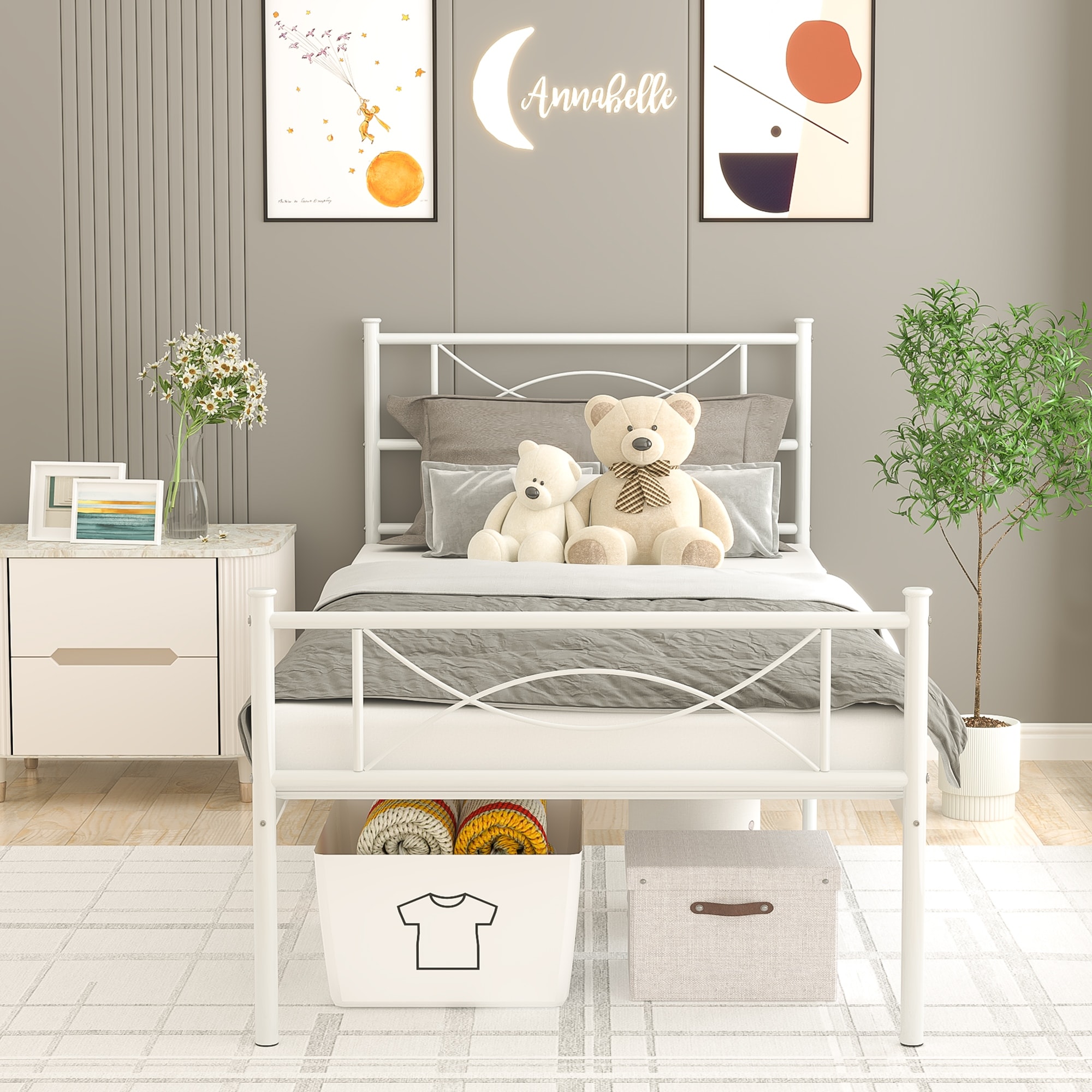 Yoneston Easy-to-assemble Metal Twin Platform Bed Frame with