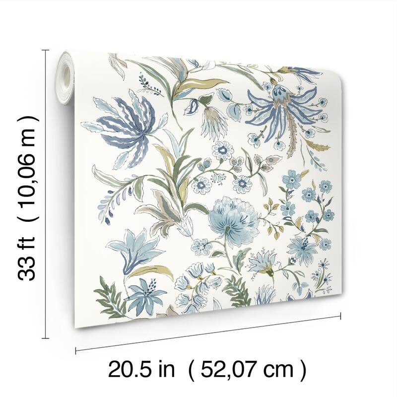 A-Street Prints Teonna Blue Floral Stripe Wallpaper