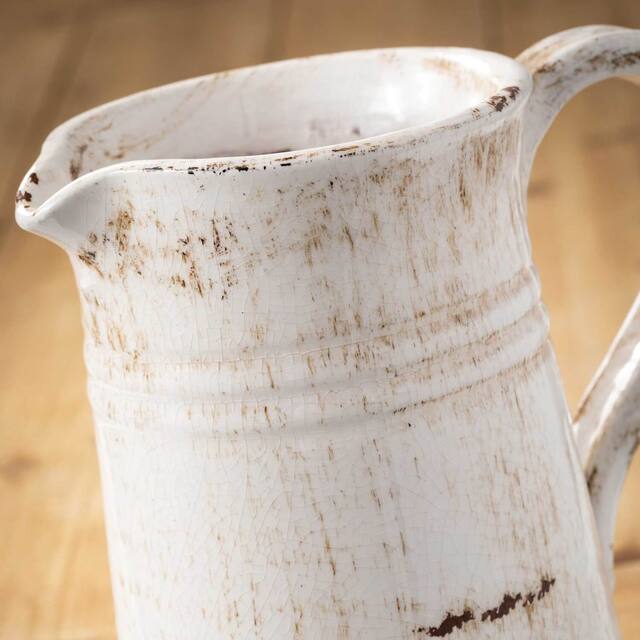 Distressed White Ceramic Pitcher Vase, 8 x 10 Inches Overstock 30105863
