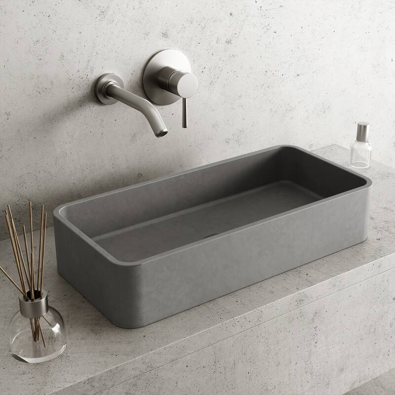 Vigo Concreto Stone 23-5/8" Rectangular Concreto Stone Vessel Bathroom - Gray