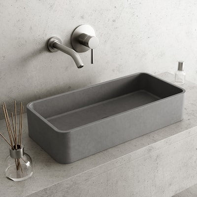 Vigo Concreto Stone 23-5/8" Rectangular Concreto Stone Vessel Bathroom