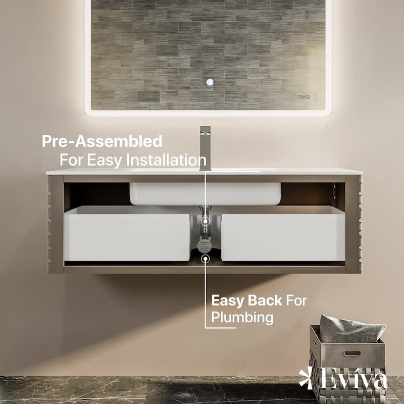 Eviva Dream 42 Smog Grey Wall Mount Vanity with Solid Surface Integrated Sink
