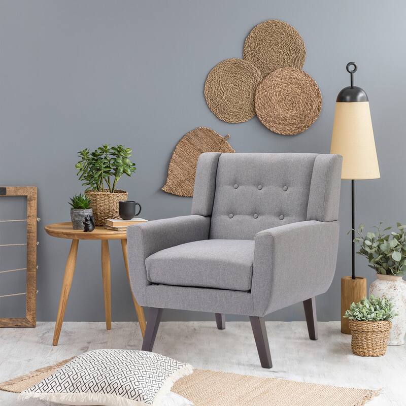 Modern Linen Button Tufted Arm Chair - Grey