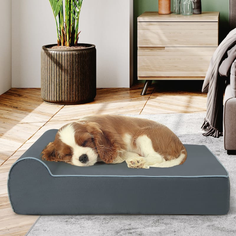 Orthopedic Dog Bed with Headrest and Removable Washable Cover-Grey - 40" x 32" x 12" - Grey