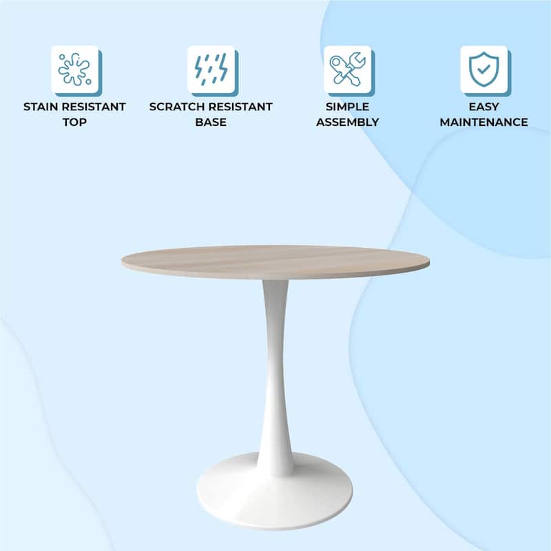 Bristol Round Dining Table for 4, 35" Sintered Stone Tabletop with White Stainless Steel Pedestal Base