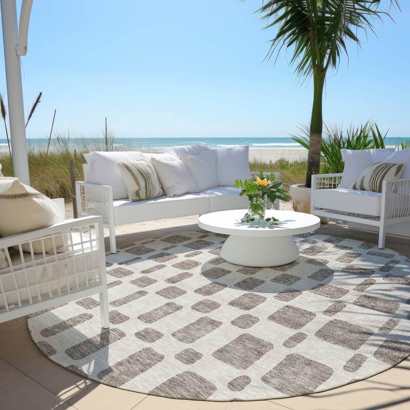 Machine Washable Indoor/ Outdoor Chantille Geo Contemporary Rug - Taupe - 8' x 8'