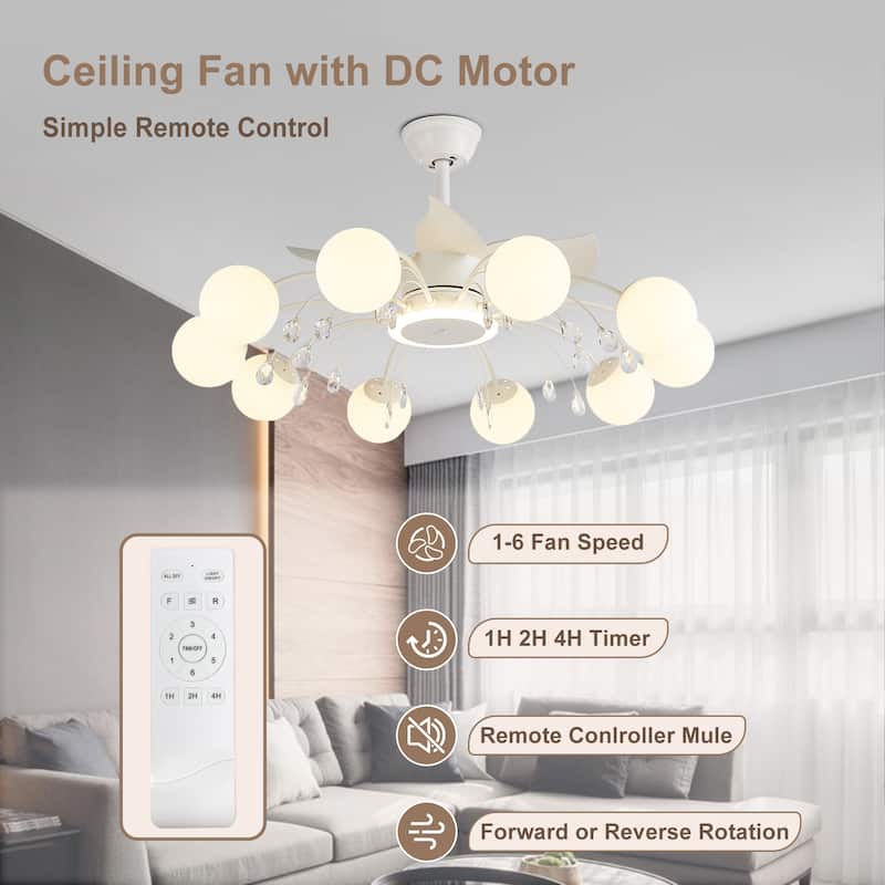 31in. Indoor Gold Modern Ceiling Fan with Light, Reversible Fandelier with Light Bulbs and Remote for Living Room