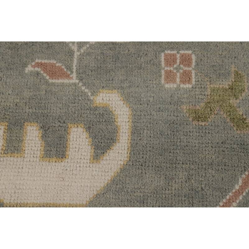 All-Over Gray Green Oushak Indian Large Rug Hand-Knotted Wool Carpet - 11'8" x 17'5"