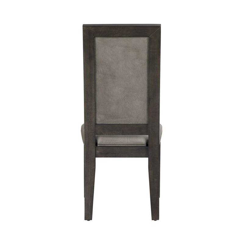 Side Dining Chair Set of 2, Gray Faux Leather, Espresso Brown Wood