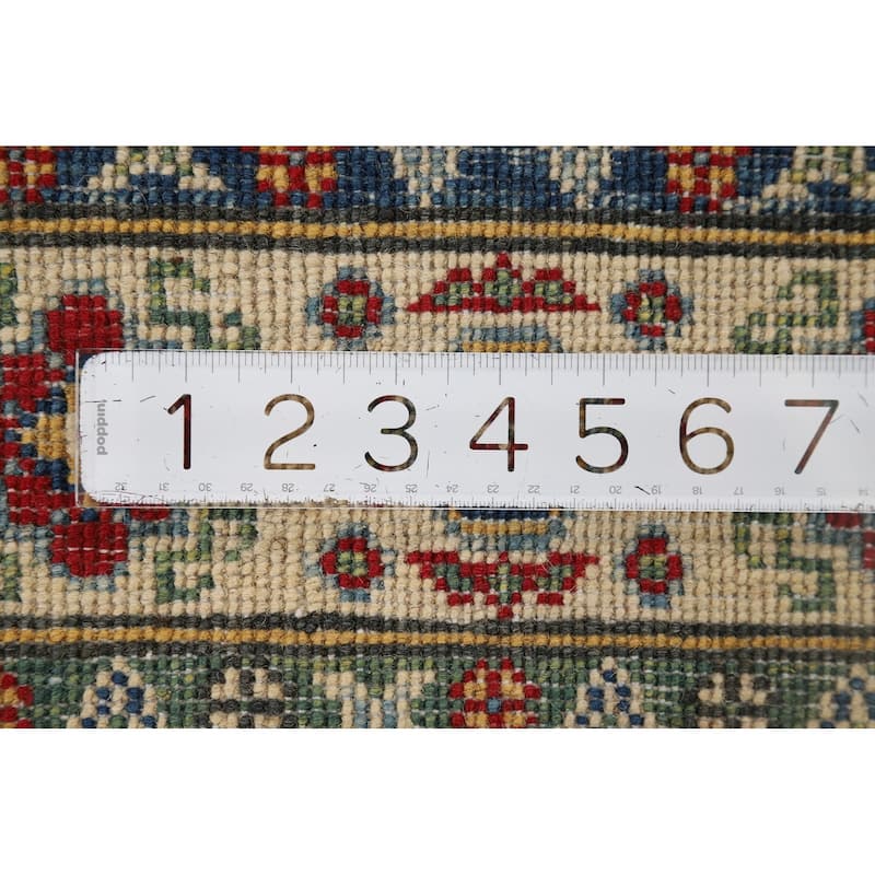 Red Geometric Kazak Foyer Rug Handmade Traditional Wool Carpet - 2'10" x 4'1"