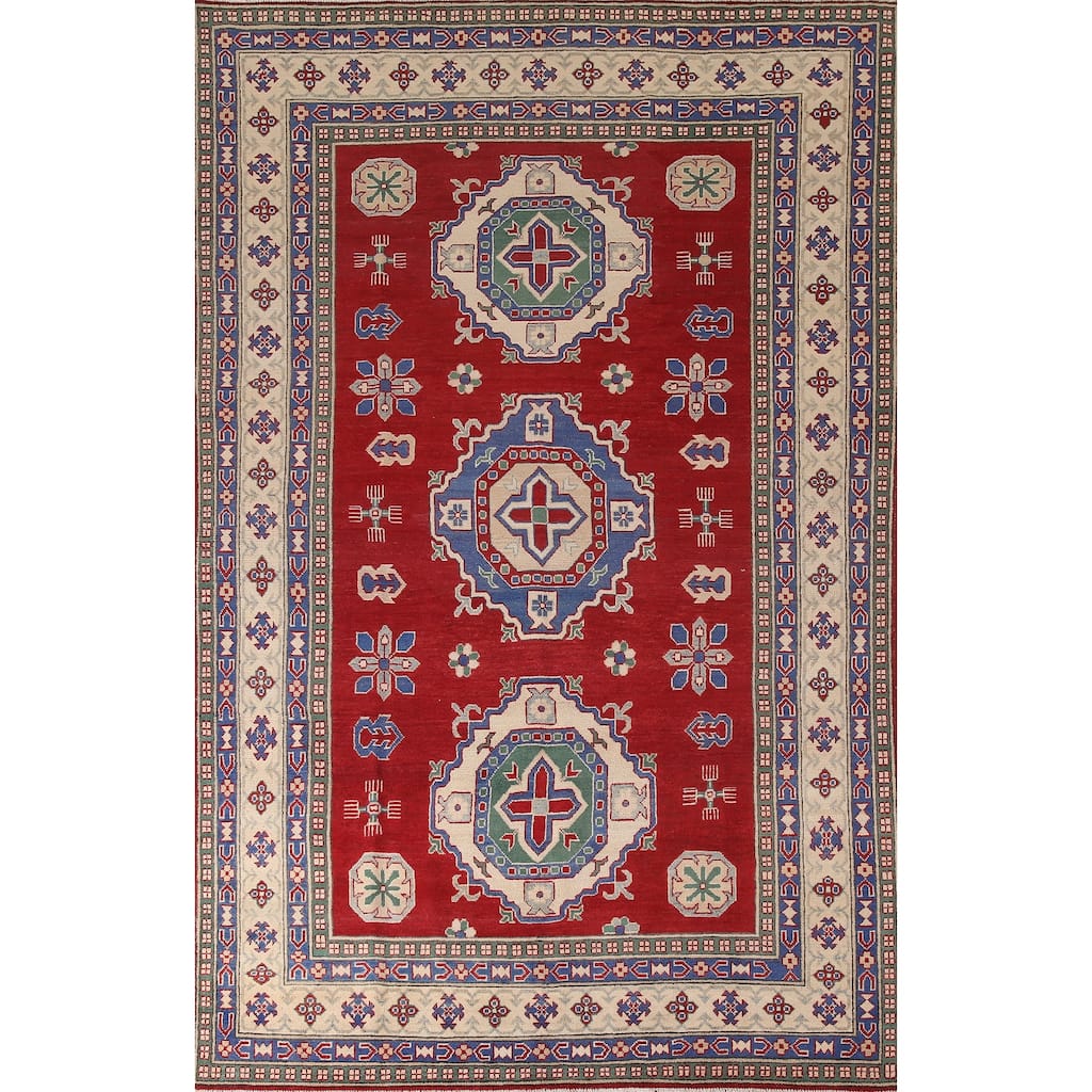 Red Kazak Area Rug Handmade Bedroom Wool Carpet - 6'7" x 10'4"