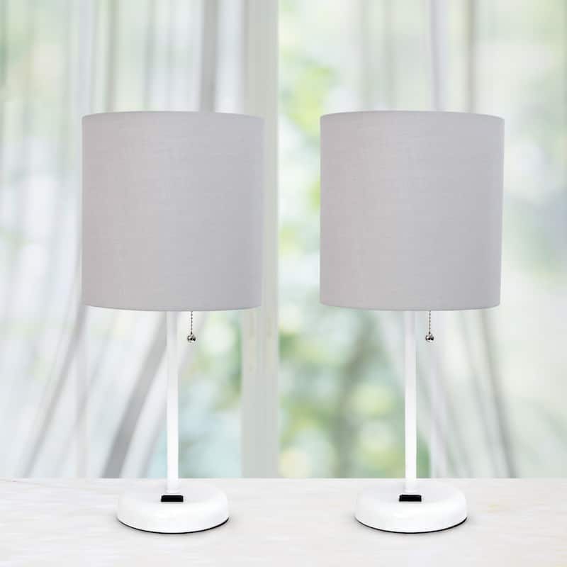 Simple Designs 19.5" 2 Pack Table Desk Lamp Set with Charging Outlet - 19.50