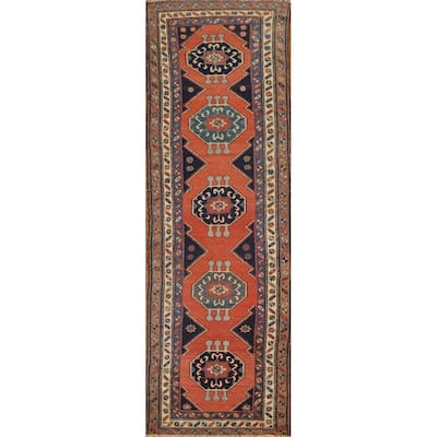 Orange Geometric Bakhtiari Vintage Persian Wool Carpet - 3'0" x 12'1"