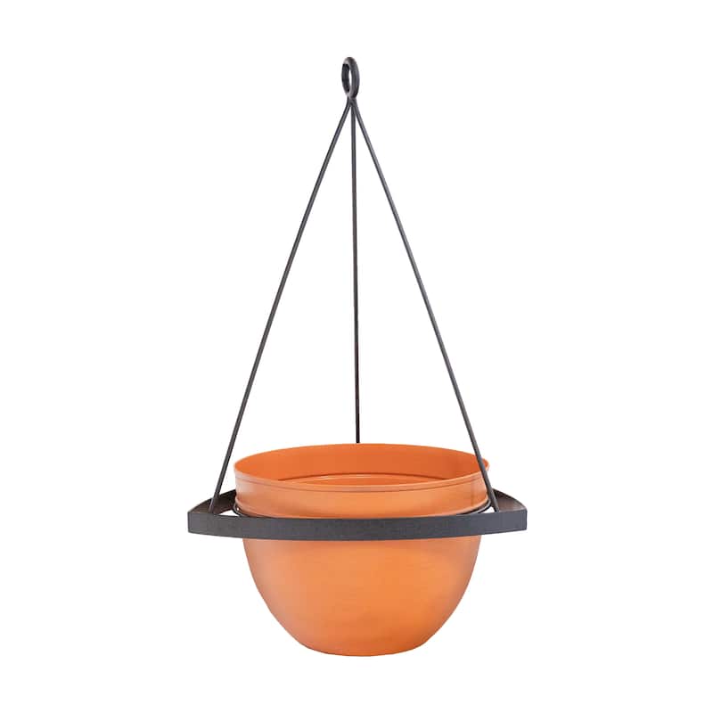 Achla Designs 28"H Black Wrought Iron Lina Hanging Planter w/ Burnt Sienna Galvanized Steel Pot - Burnt Sienna